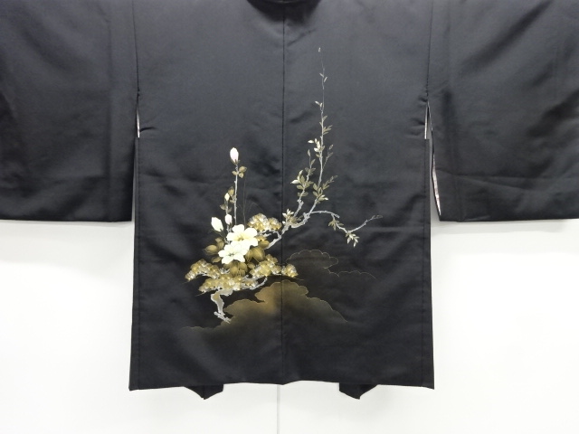 JAPANESE HAORI COAT / HAND PAINTED / FLOWER 